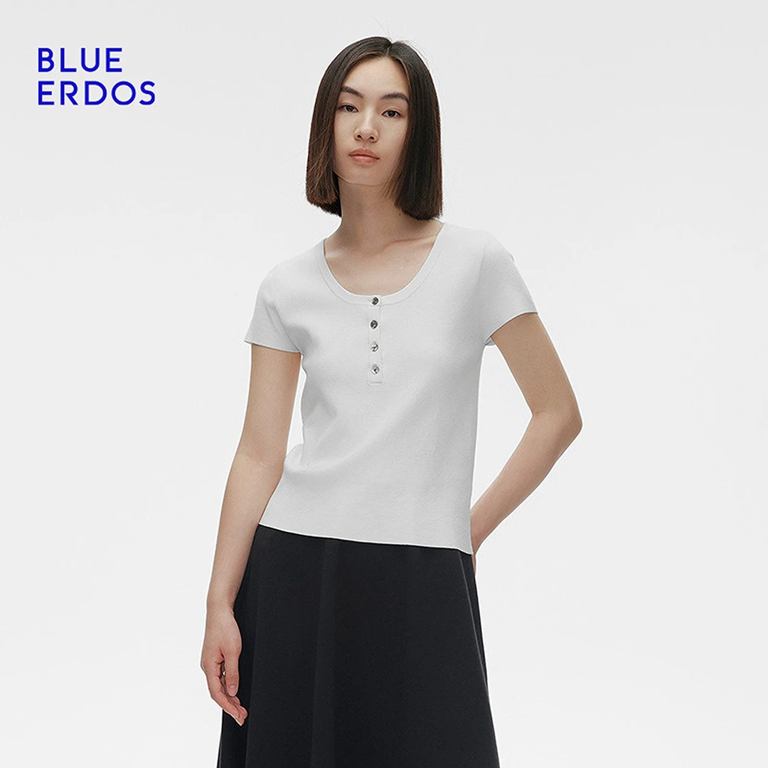 BLUE ERDOS 2025早春精纺U领时尚百搭休闲四平女套衫B255D0062