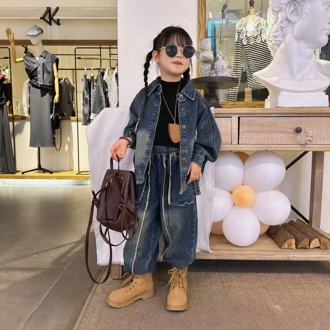 女童牛仔套装2025新款儿童春装洋气时髦两件套中大童春秋宽松衣服