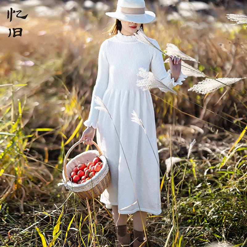 【现货】忆旧多色针织连衣裙女秋冬加厚荷叶边毛衣裙内搭打底裙