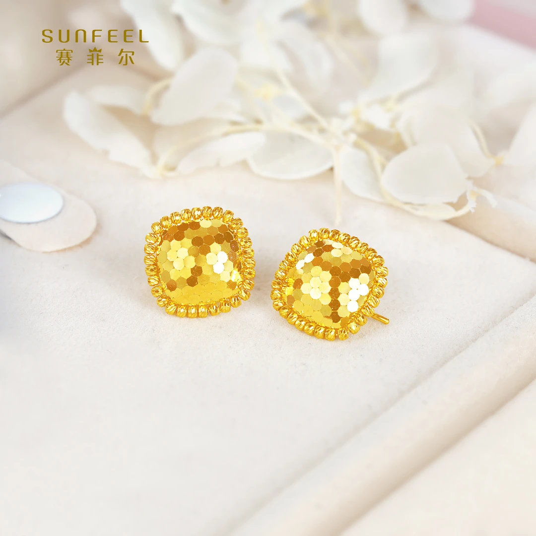 SUNFEEL/赛菲尔【二十三店】足金5G方形闪光耳吊5GE00680