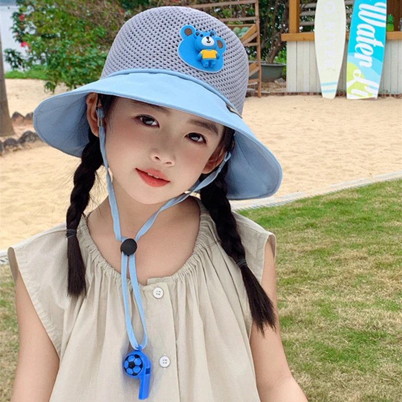 2025儿童帽子夏季遮阳帽男女童网格薄款渔夫帽防紫外线宝宝太阳帽
