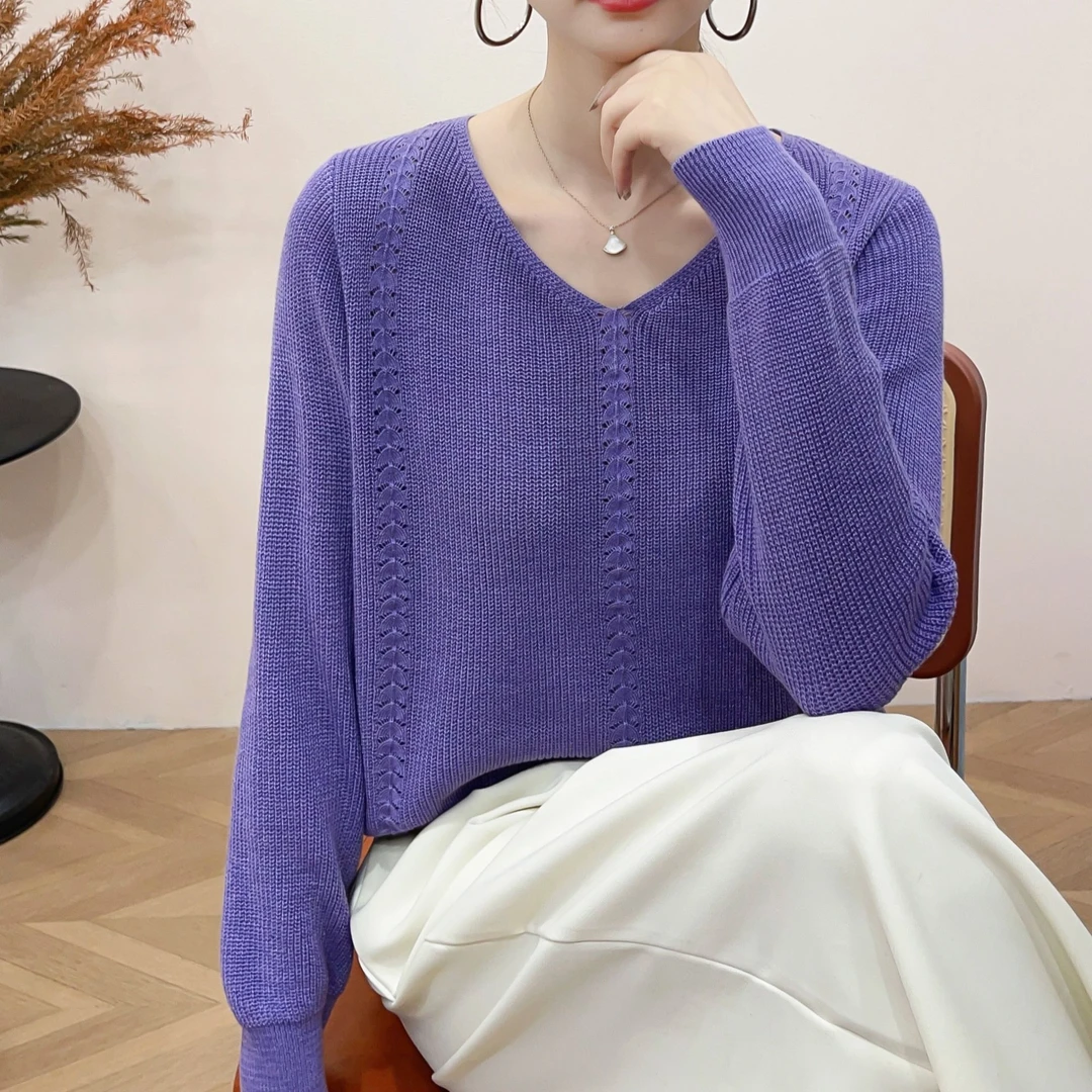 【羊毛天丝】早春新款薄款长袖上衣洋气时尚减龄显嫩女装宽松针织衫