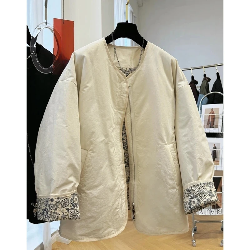 2025设计感别致独特超好看圆领棉服女秋冬慵懒松弛感休闲棉衣外套