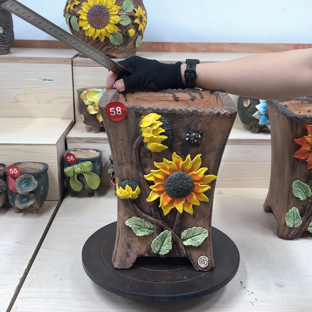 紫砂花盆58号微瑕内口17×17外高26.5