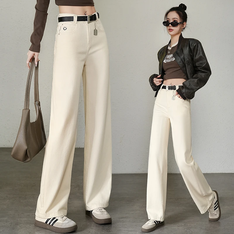 哥弟阿玛施正品直筒牛仔裤女2025薄款休闲裤女窄版阔腿裤百搭长裤