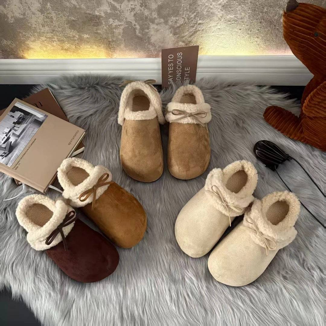 厚底增高加绒毛毛棉拖鞋女外穿2025秋冬新款一脚蹬勃肯鞋包头半拖