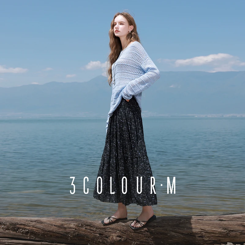 【梨形理想裙】三彩2025秋季新款半身裙高腰碎花A字裙长裙M