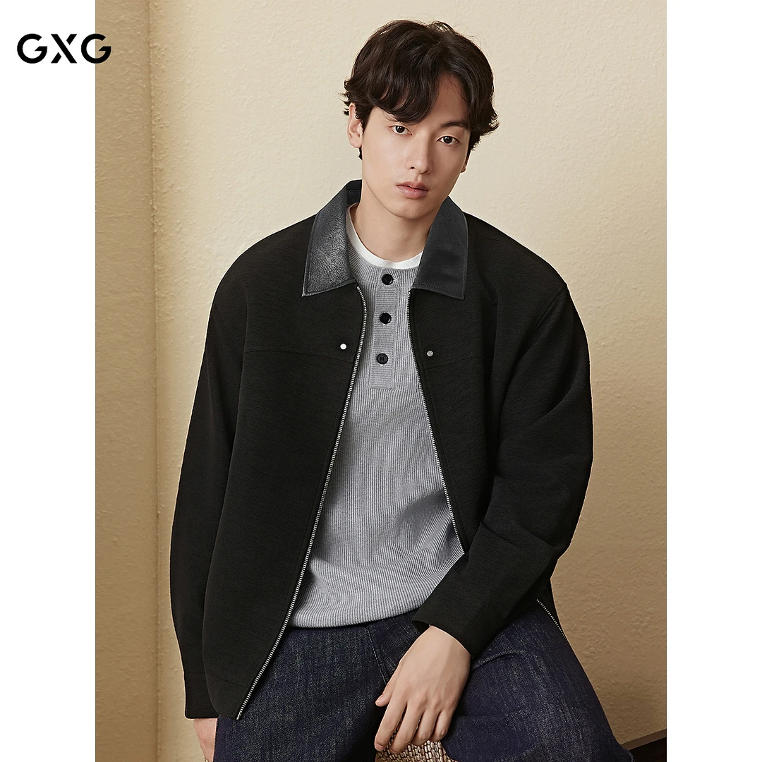 GXG男装  廓形麂皮夹克门襟撞钉翻领外套男 25秋新品#G25D213070