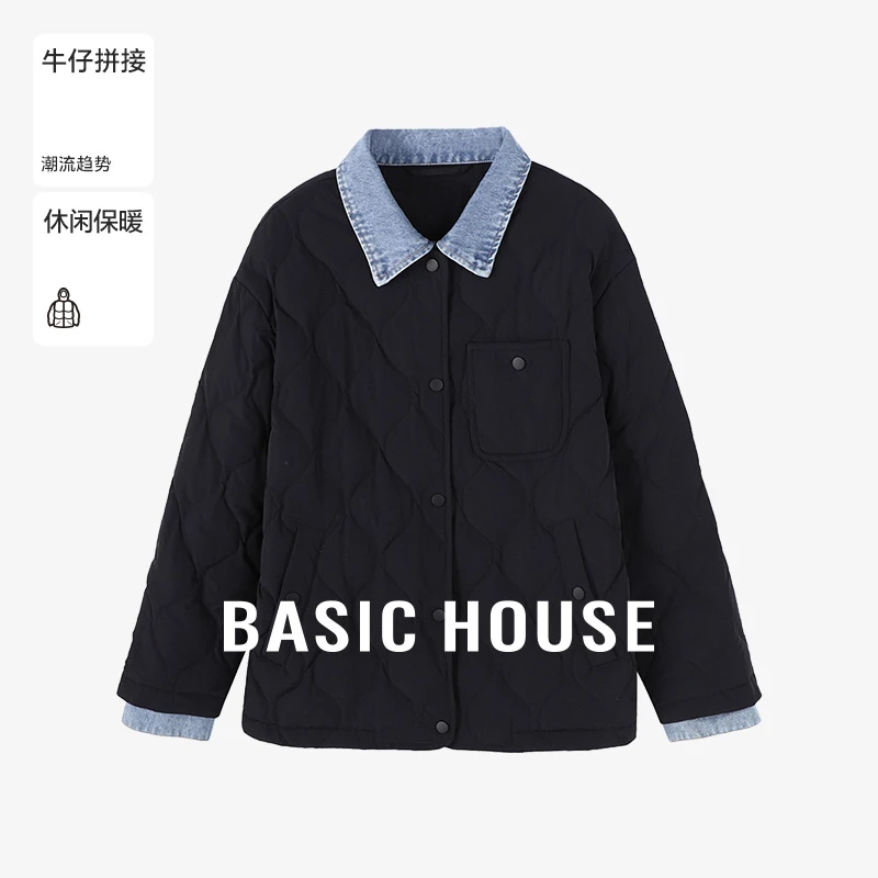 Basic House/百家好冬季新款牛仔拼接假两件羽绒服-B0704B50852