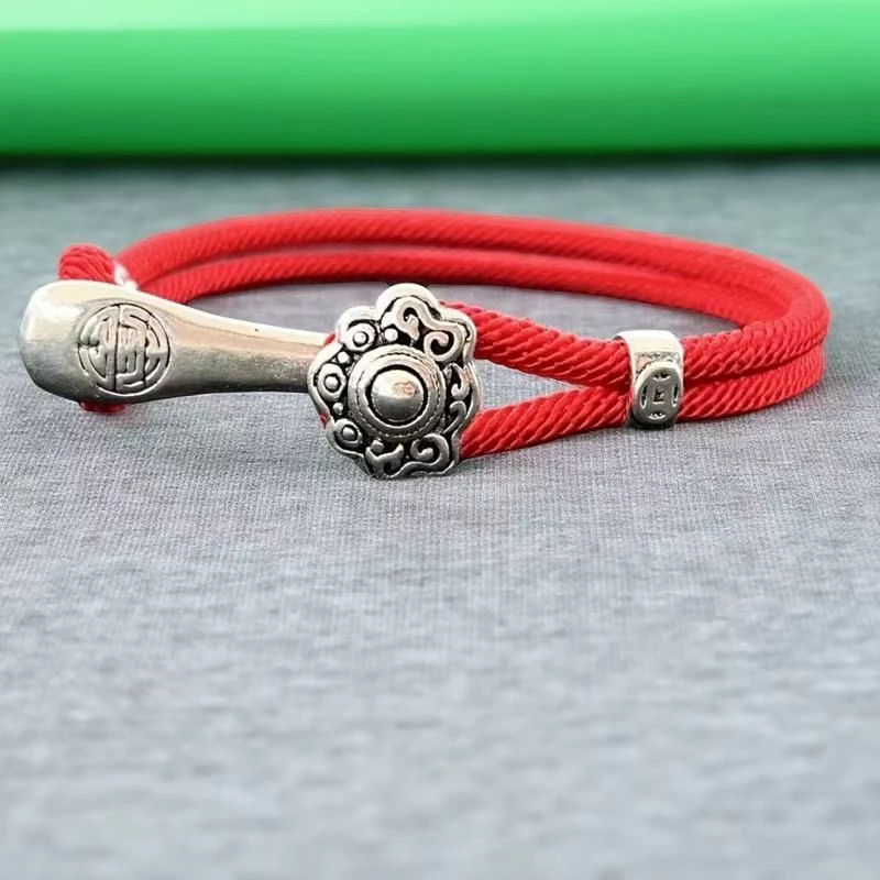足银布艺手链 足银材质  FY 18  足银红绳如意手链
