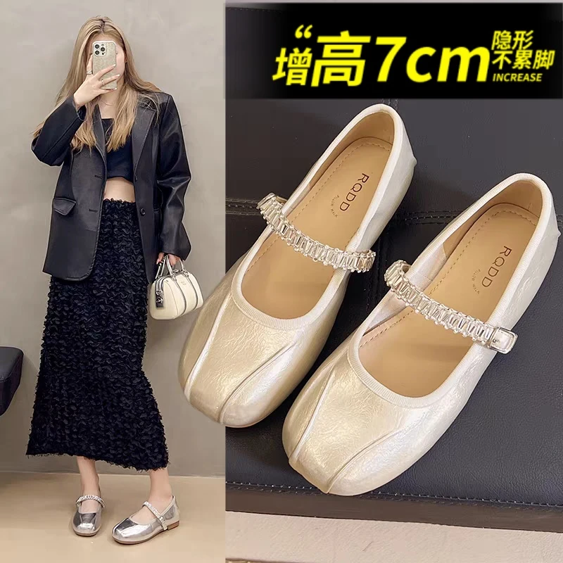 真皮小个子内增7cm法式包头软底单鞋女2025秋季新款玛丽珍小皮鞋