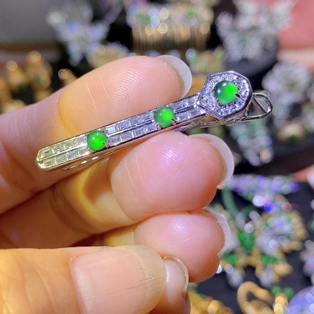 吊坠(不含链)银S925镶嵌翡翠