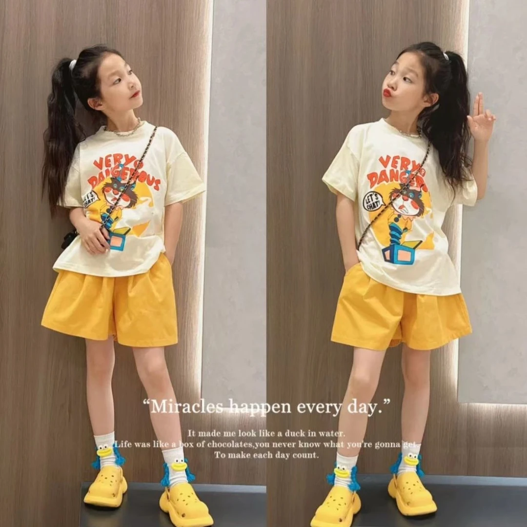 女童夏装套装2025新款洋气女孩短袖中大童夏季短裤休闲运动两件套