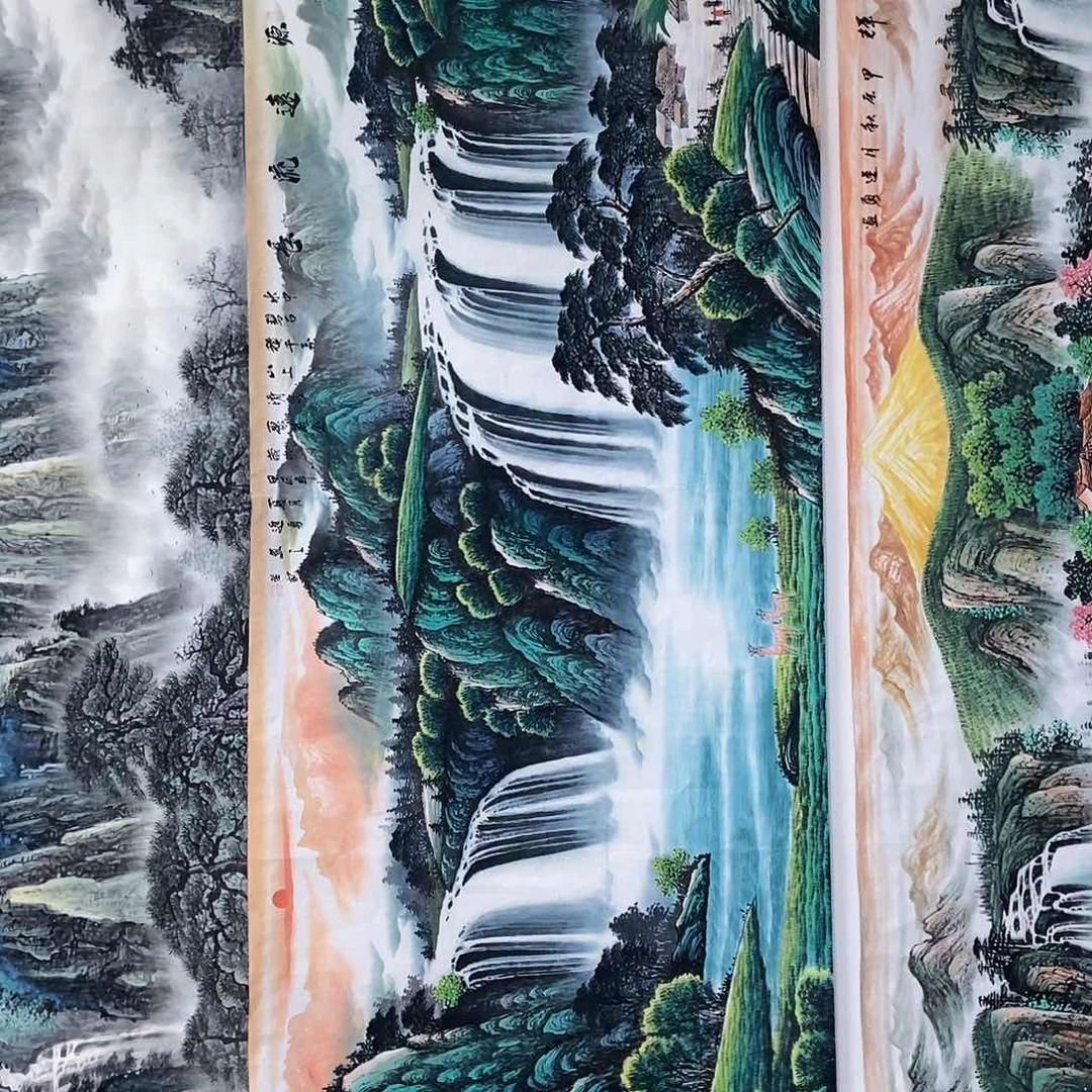 国画小八尺绿水一副