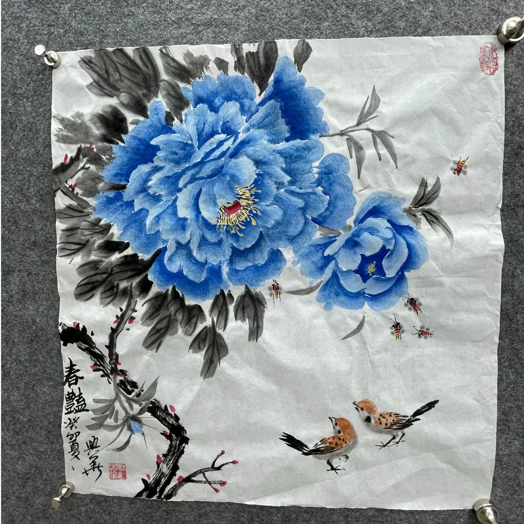 江兴华春艳手绘牡丹国画