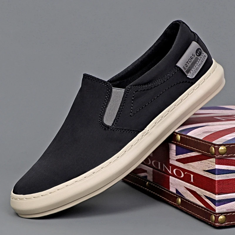 2024春季新款男士一脚蹬透气帆布鞋经典百搭潮流时尚老北京板鞋