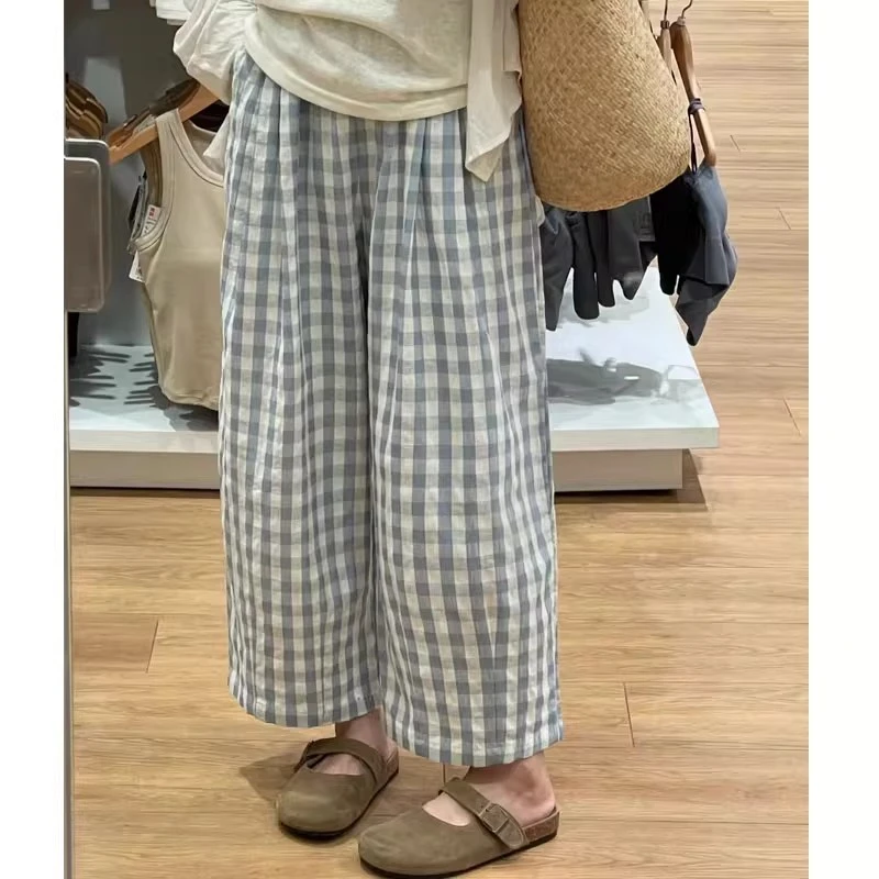 黑白格子气球裤女夏季薄款胖妹妹mm梨形身材宽松显瘦阔腿九分裤子