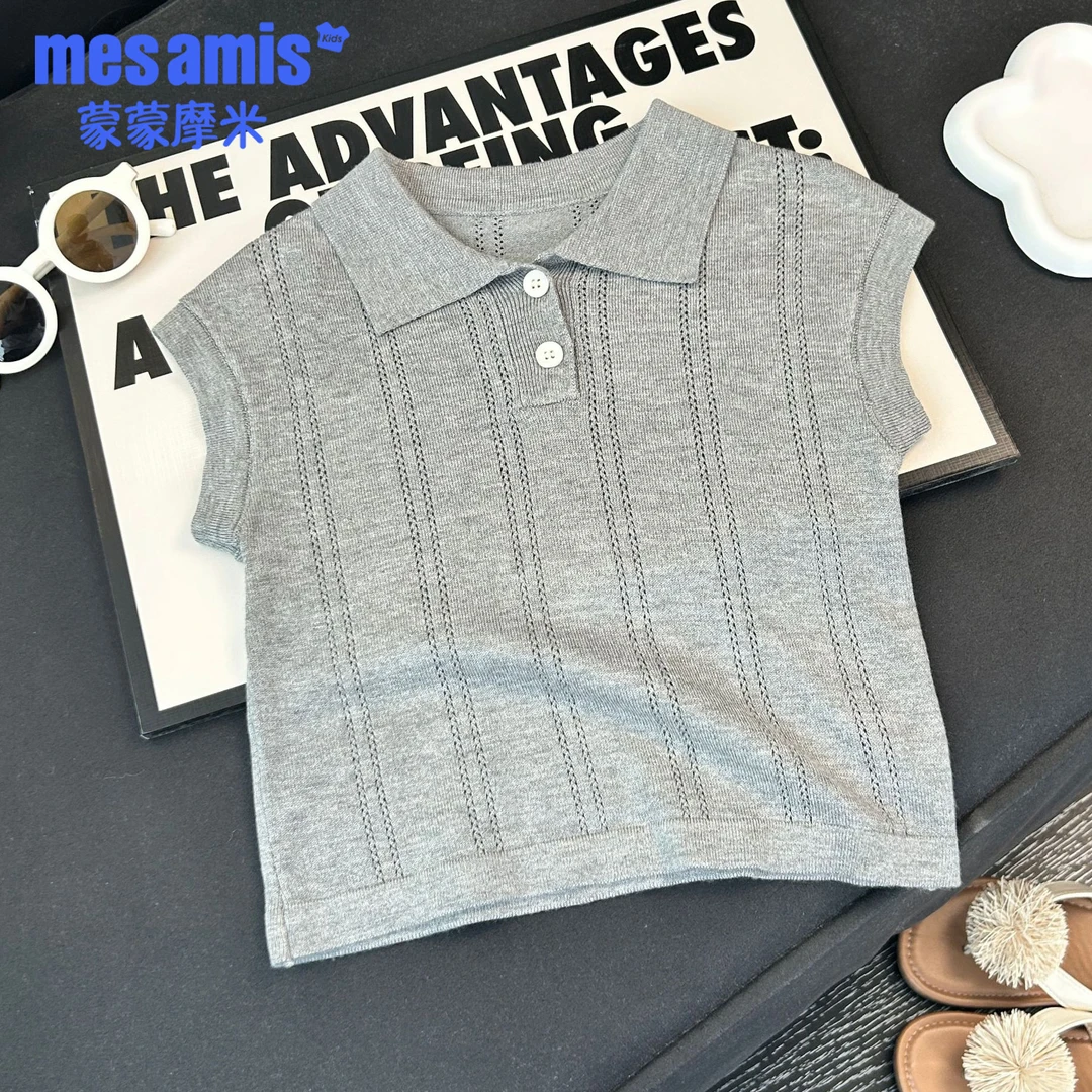 儿童夏季polo衫短袖镂空上衣老钱风莱赛尔男女童洋气透气百搭翻领