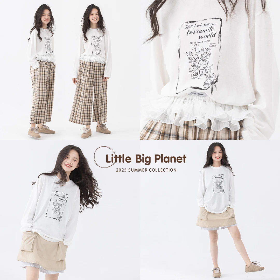 小小大星球童装 花束白微透印花防晒衣 夏日氧气女童可爱长袖T恤