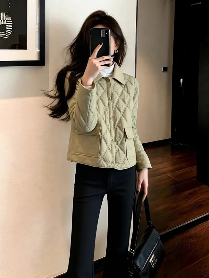 洋气轻薄小棉袄2025新款女冬巨好看气质高端独特漂亮绿色夹棉外套