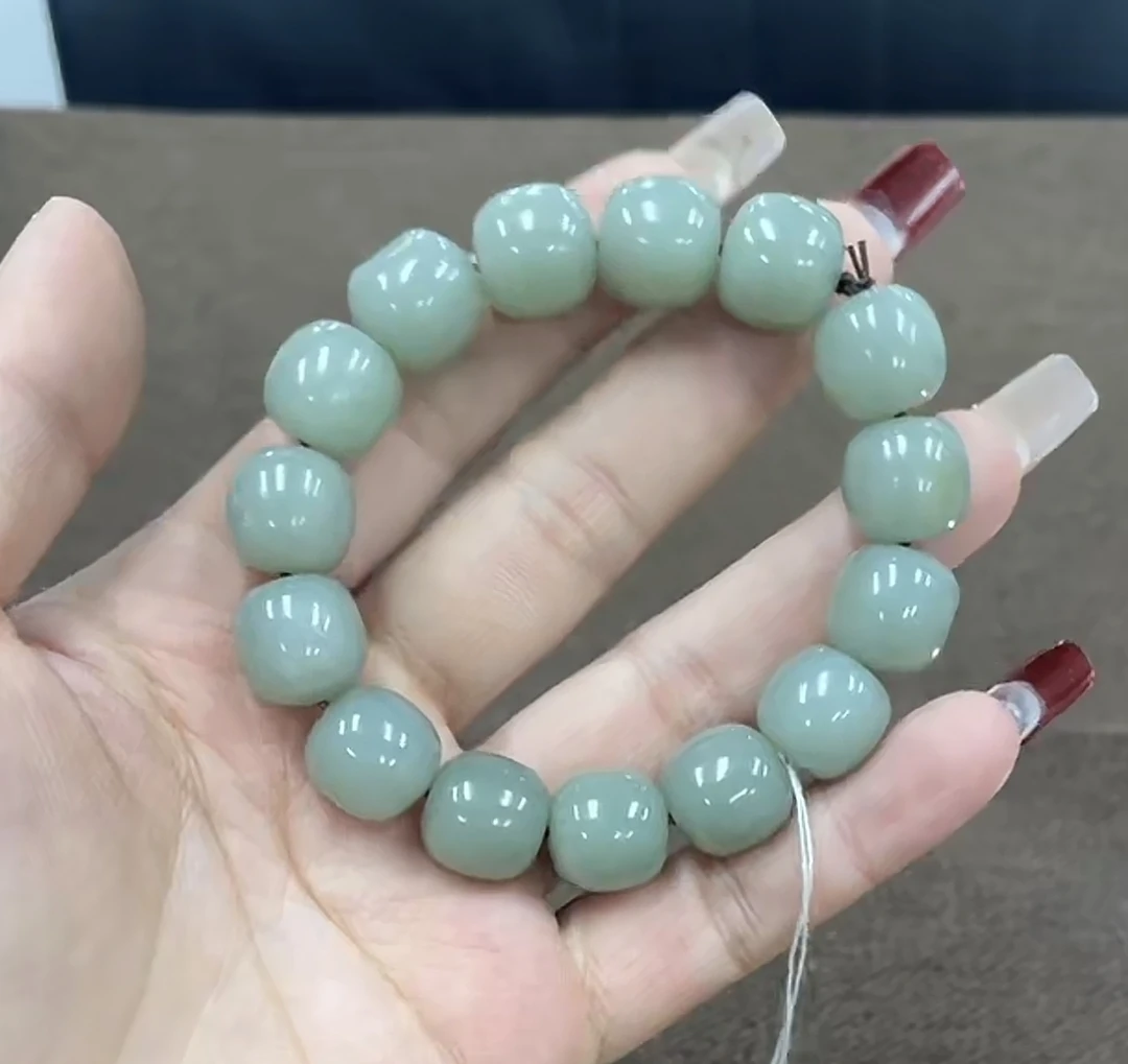 LA114纯天然新疆和田玉且末蓝天空蓝卡14mm老型手串