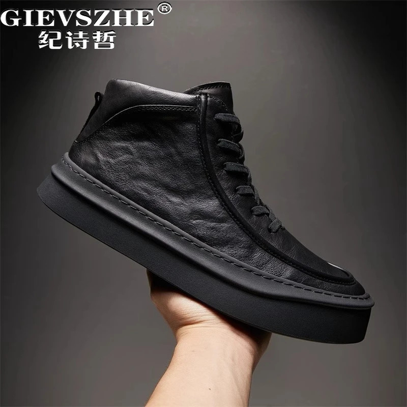 纪诗哲男鞋厚底轻便透气短靴加绒男士秋冬休闲鞋子百搭潮流马丁靴