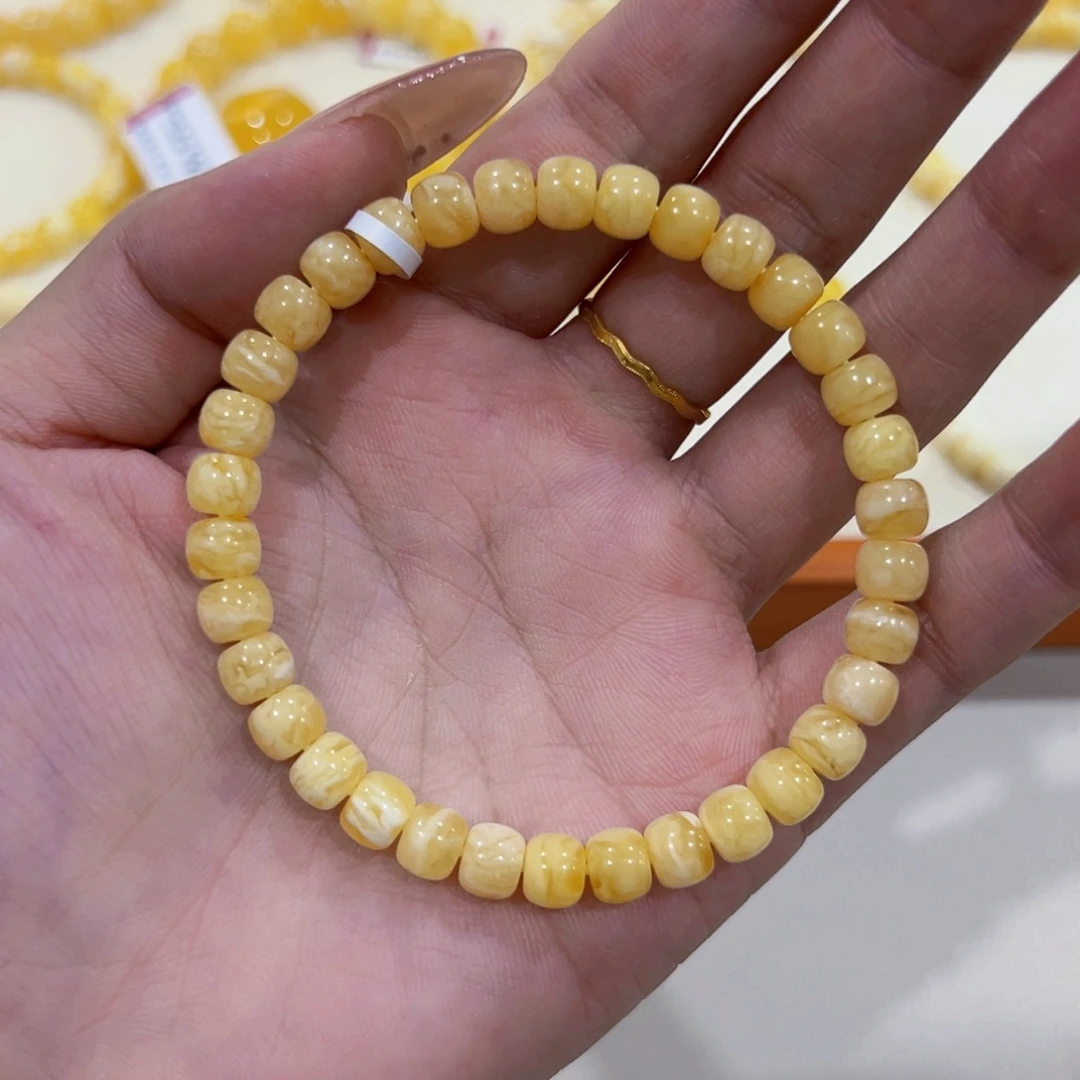 手链蜜蜡未镶嵌6.5m橘底虎皮妖花手串