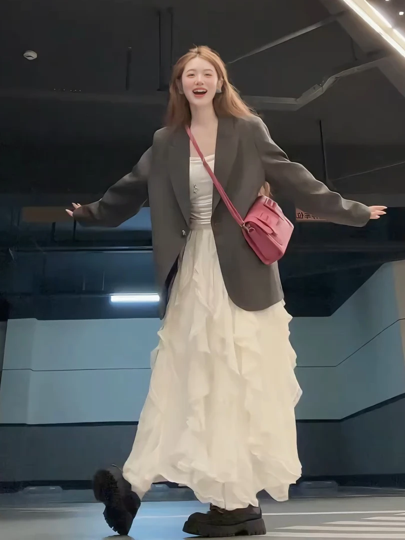 2025秋季韩系新款穿搭气质西装外套上衣显瘦高腰半身裙时尚套装女