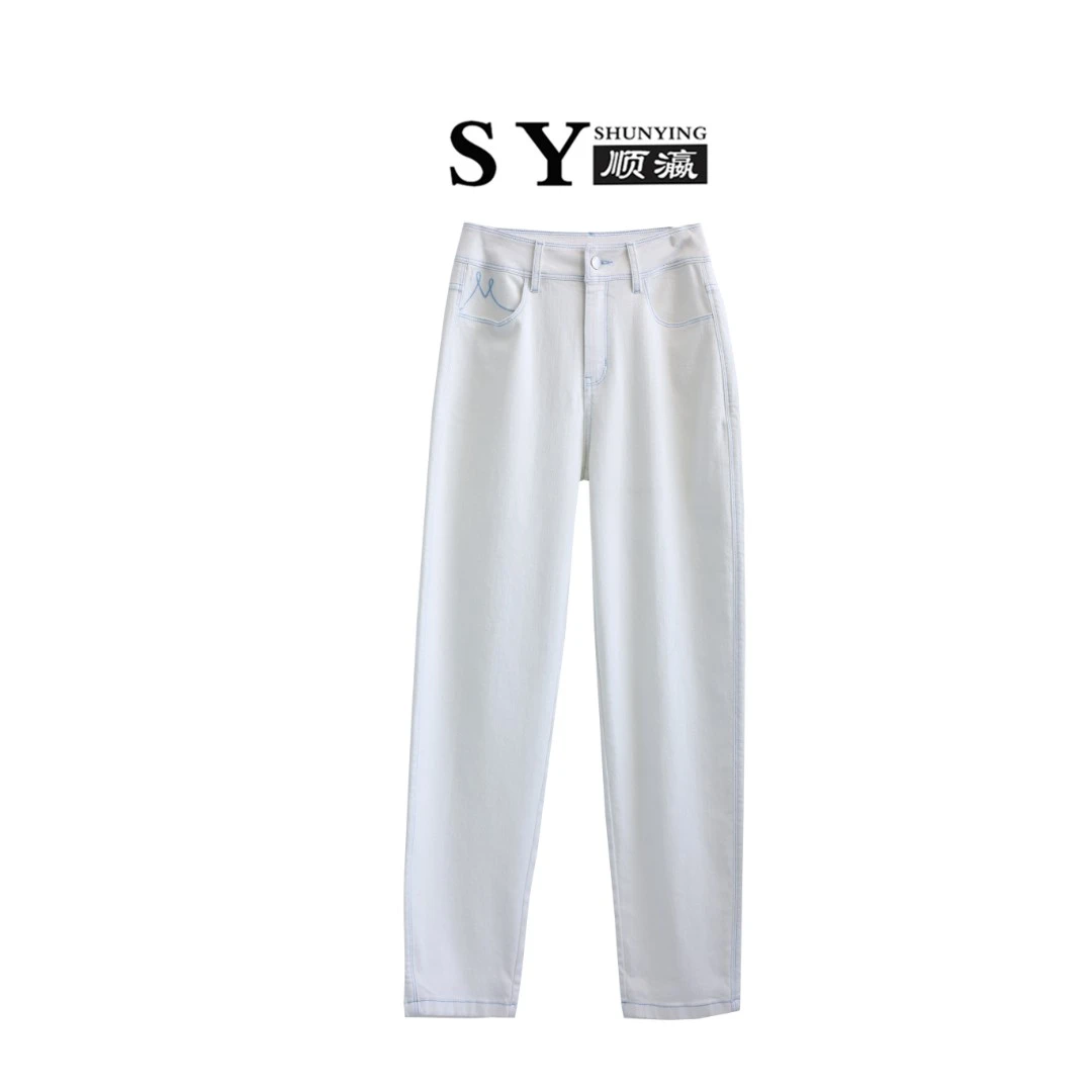 【顺瀛】白鸢尾~2023春夏新款时尚休闲直筒白色牛仔裤SY66333