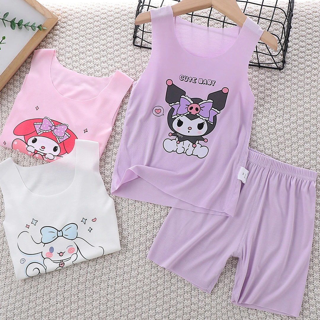 女童莫代尔套装夏季超薄款儿童无痕背心短裤两件套家居服宝宝睡衣