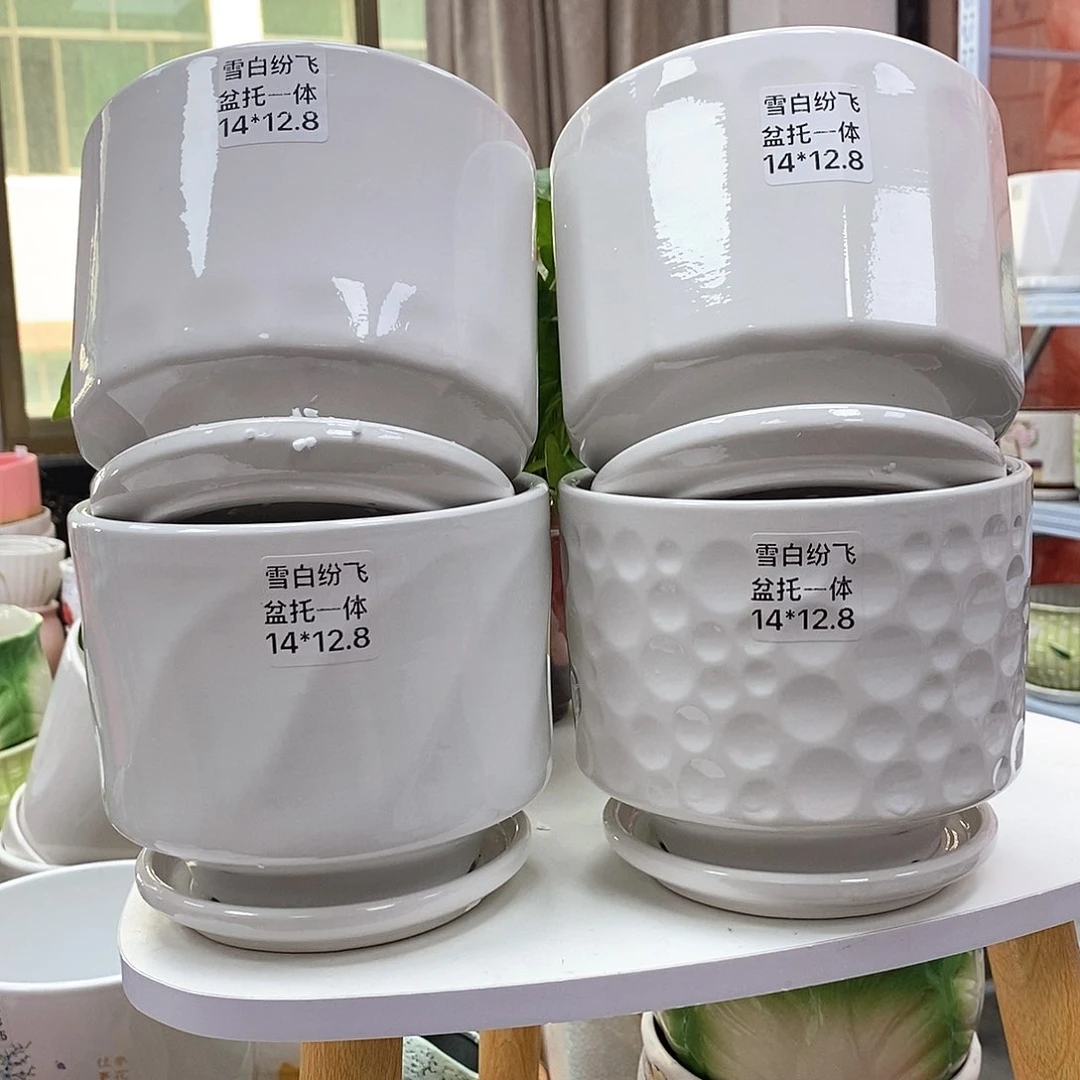 陶瓷@陶瓷花盆@@雪白纷飞