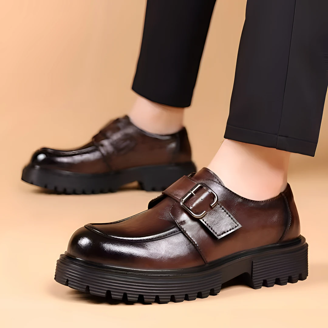 厚底透气黑色男款新款英伦风鞋子真皮百搭男款皮鞋圆头正装男鞋