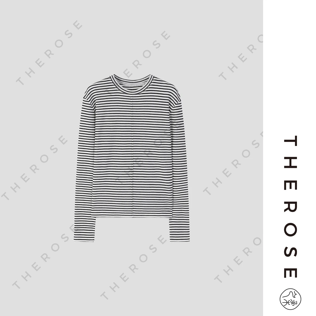 之柔【条纹清单】轻薄高支防缩羊毛亲肤打底上衣秋冬修身针织上衣女