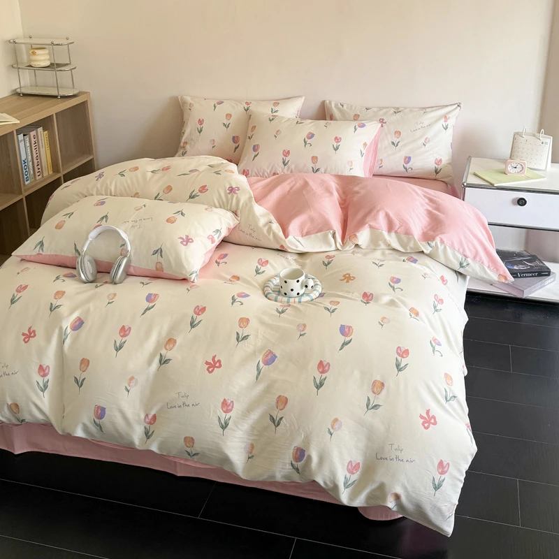 新款100%全棉纯棉印花款四件套加厚小清新床上用品学生宿舍三件套