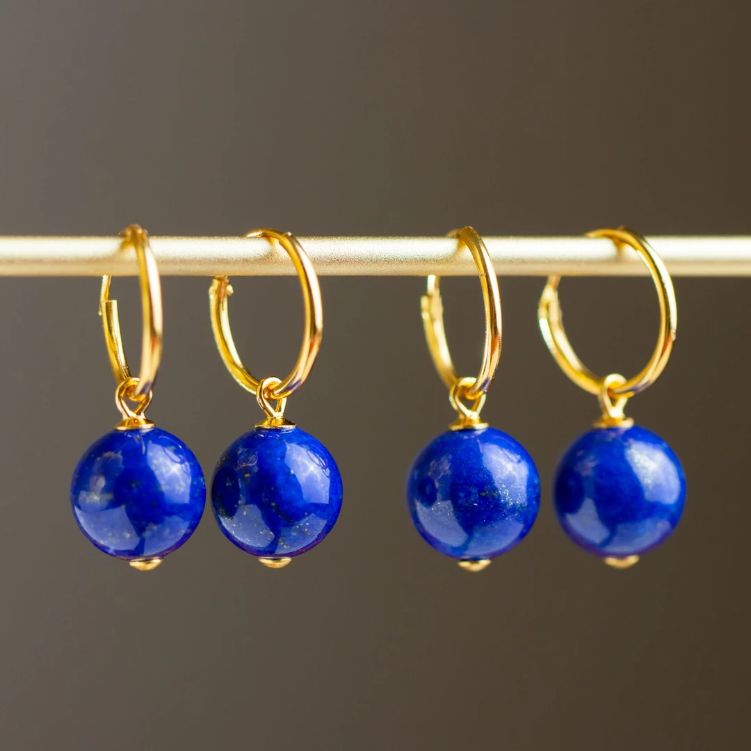 S925银镶嵌青金石圆珠耳扣 （多样性发货 发其一）