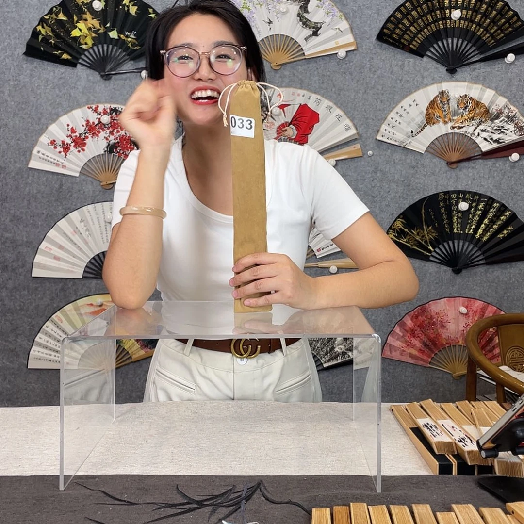 国画95寸水磨玉竹纯手绘-文玩扇骨（默认粘好）033