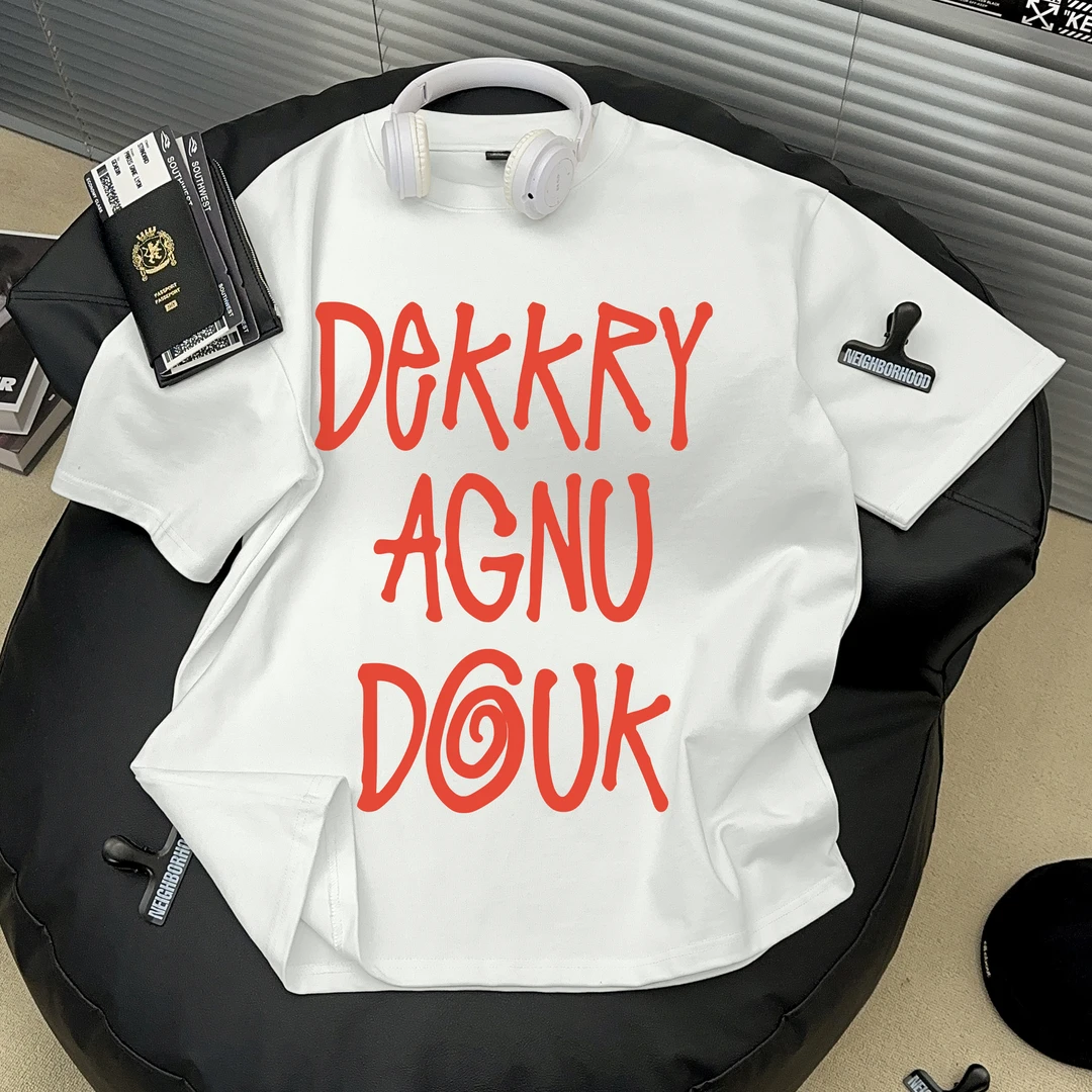 Dekkry高街痞帅字母纯棉短袖t恤男款夏季宽松休闲百搭圆领上衣