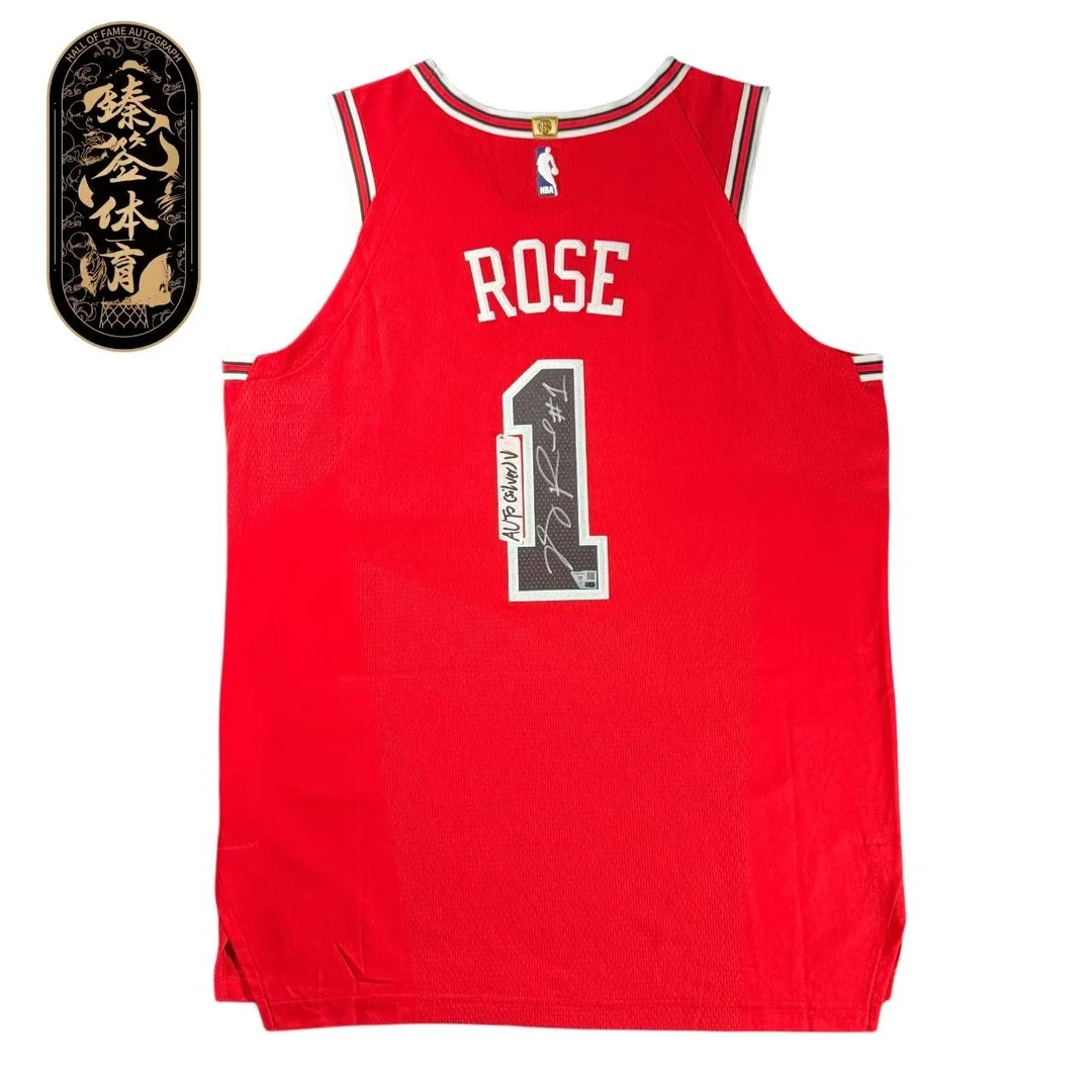 【臻签体育】德里克罗斯亲签公牛红AU冠标球衣收藏（FA认证）