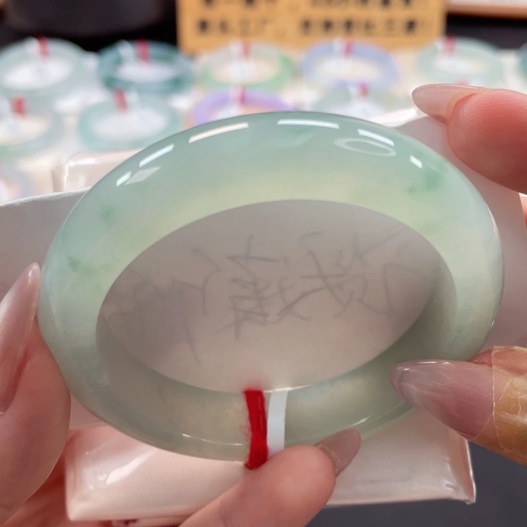 未镶嵌手镯翡翠54冰绿飘绿花纯净高级耐看13号