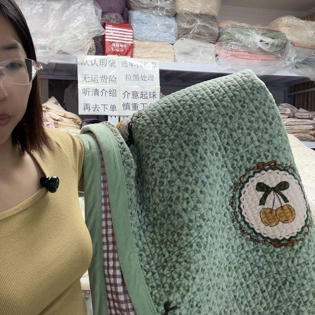 棉双人绿色婴儿绒床盖