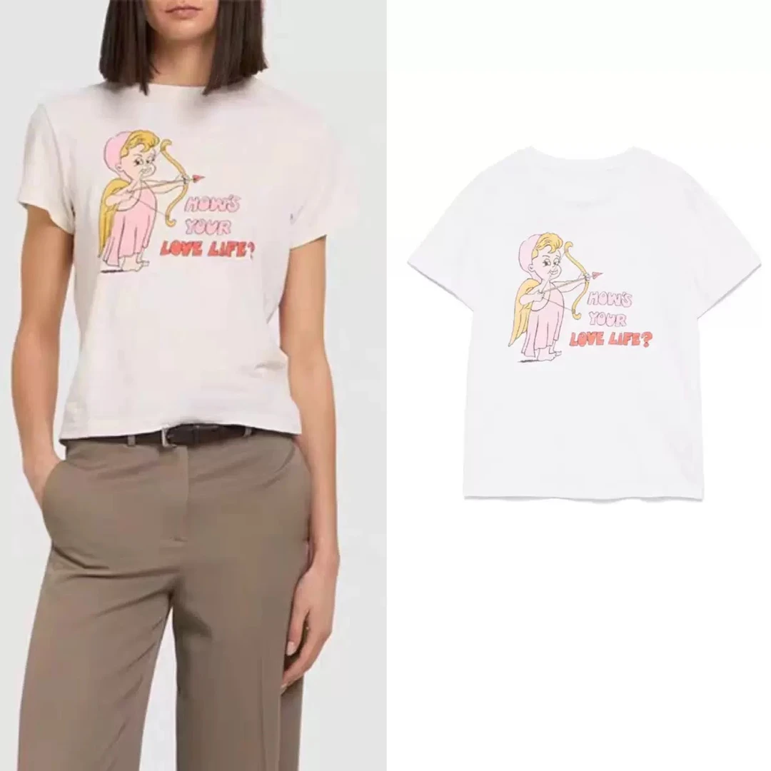 汤元家sd 甜美气质简约印花短袖T恤