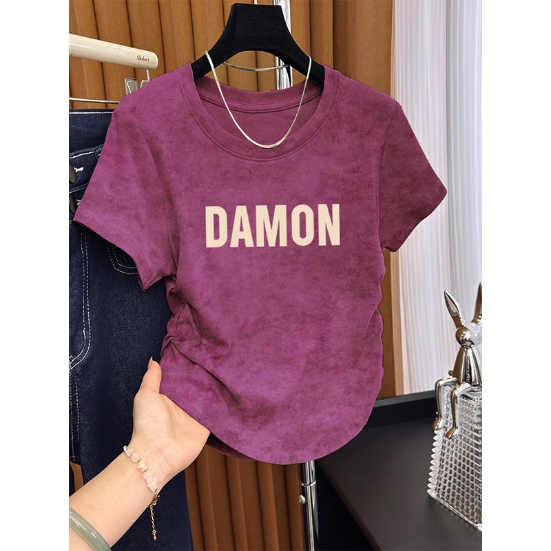 美式扎染短款正肩短袖t恤女夏季2025新款设计感小众修身体恤上衣