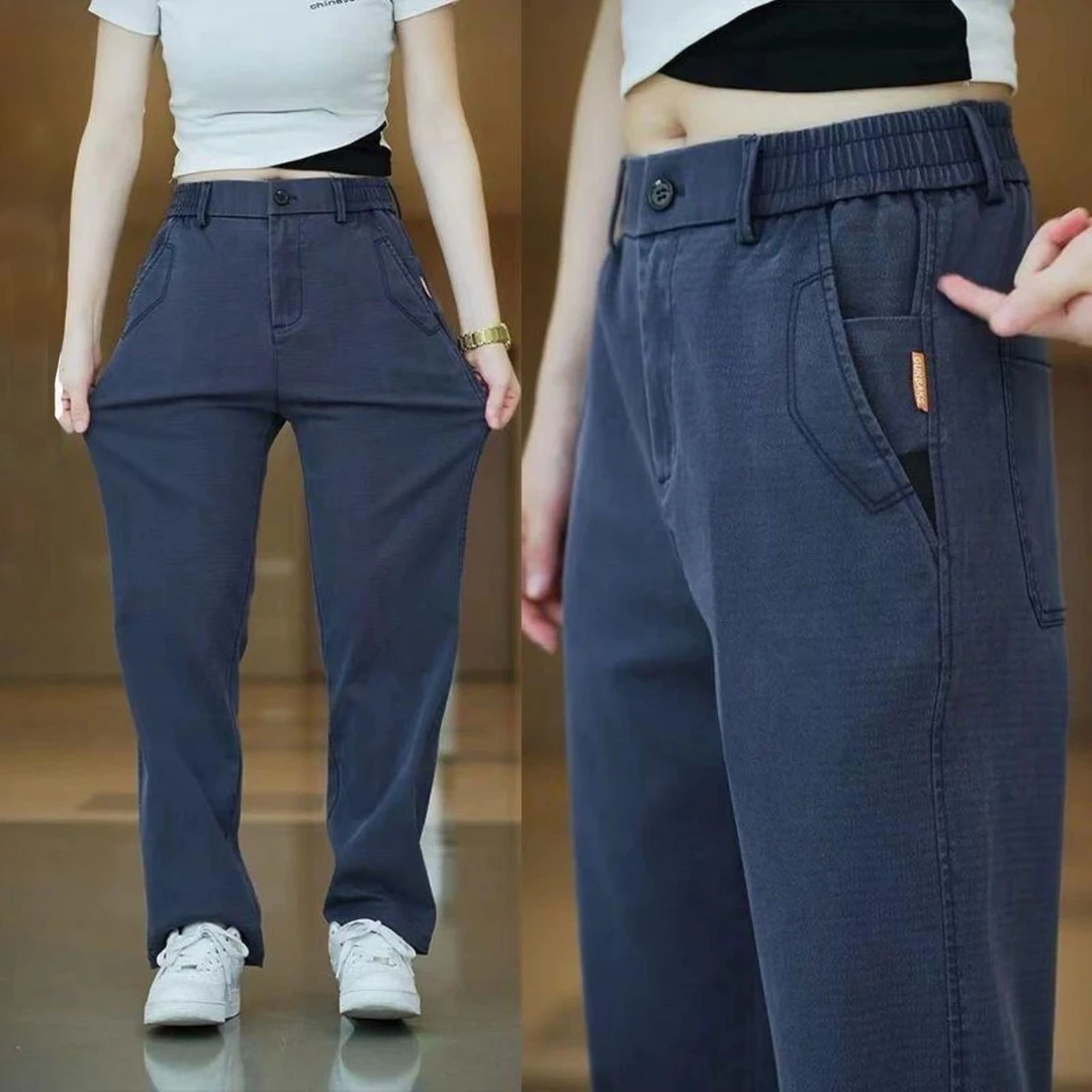 秋冬季男士商务休闲裤百搭中老年宽松加绒加厚直筒裤子男阔腿长裤