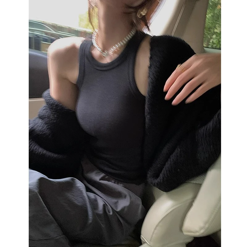 新款法式工字挂脖背心女夏别致修身内搭针织吊带时尚无袖外穿上衣