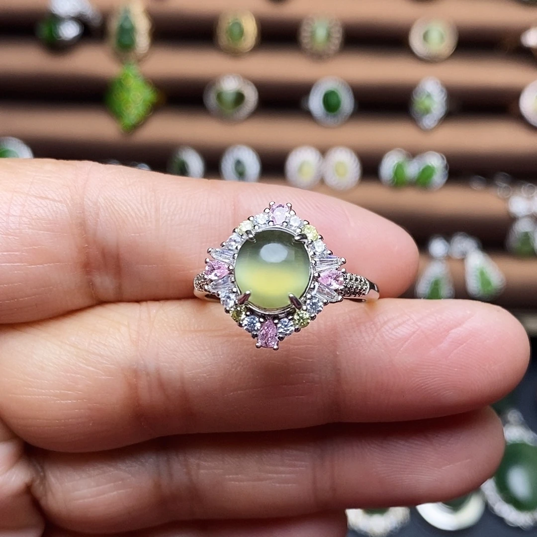 吊坠(不含链)银S925镶嵌和田玉（碧玉）戒指