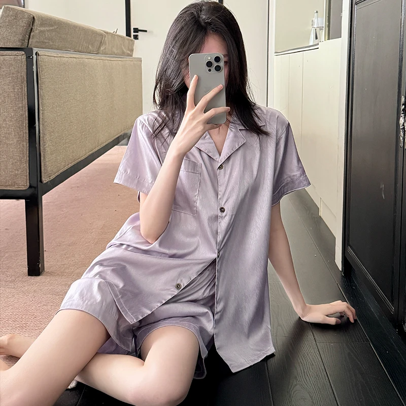 冰雪丝人字纹夏季新款睡衣女薄款简约高级家居服套装可外穿夏天