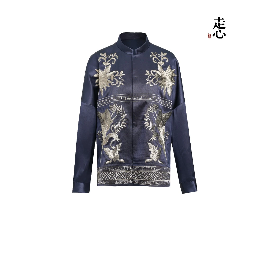 【香云走心】凤穿牡丹极夜蓝银  衬衫24ZCS5195