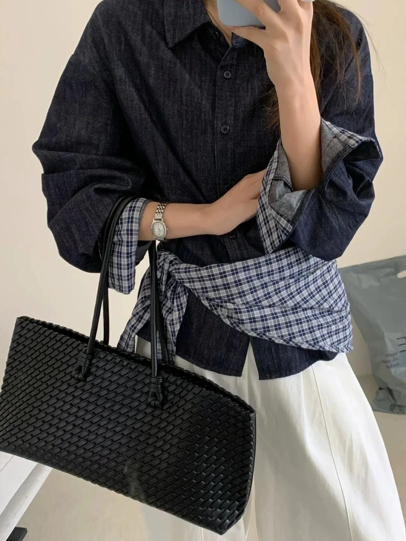 【秋季新款】MT‘蓝格牛仔衬衫(配披肩)“  百搭纯色简约休闲牛仔衬衫