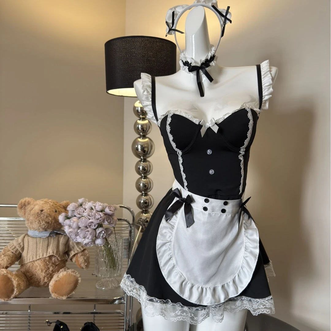 【甜语】80-160斤纯欲套装性感带胸垫钢圈小胸吊带性感法式睡裙