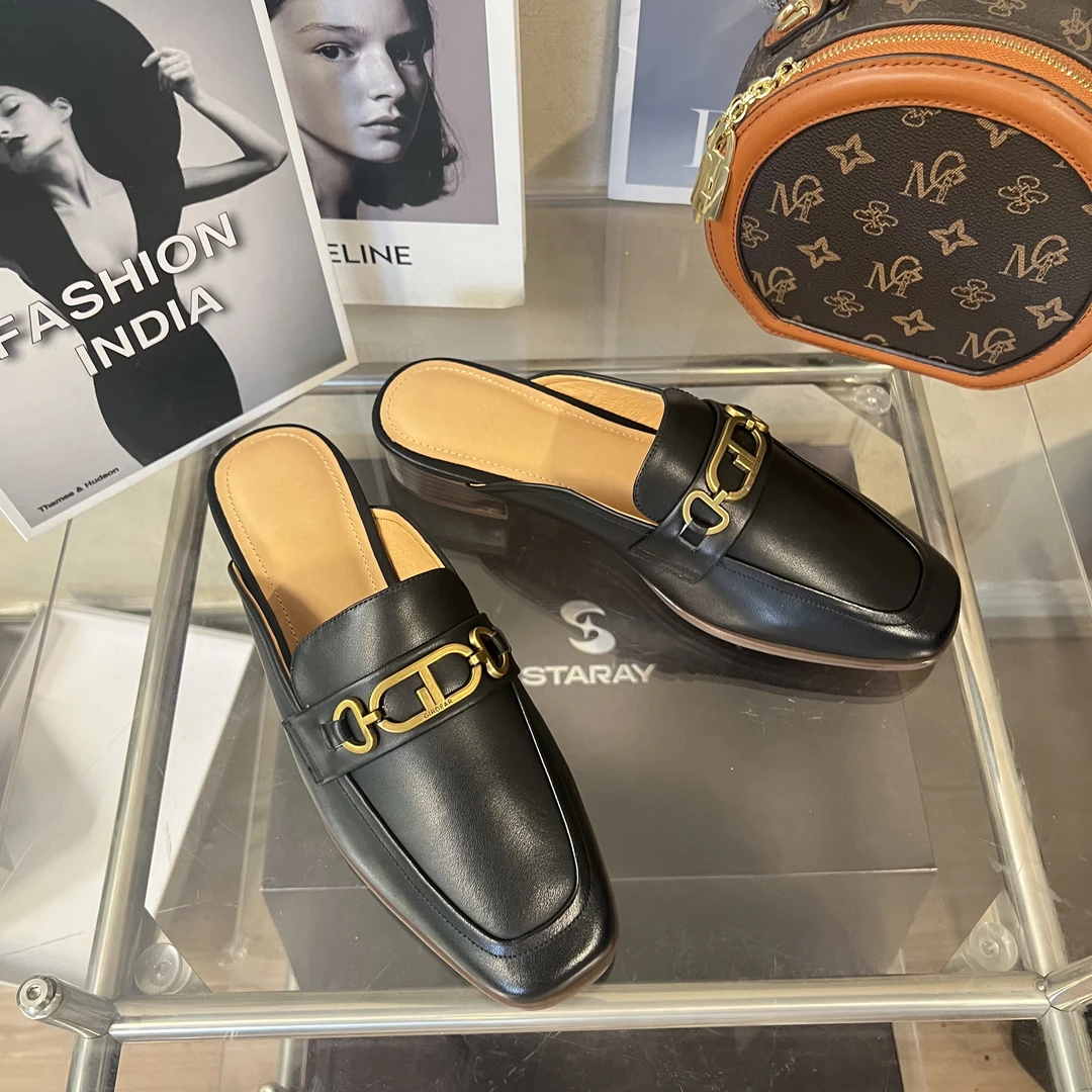 李大龙~牛皮3公分/春秋季新款气质百搭时尚通勤包头拖3602